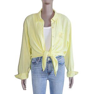Yellow Linen Button Down Shirt Lightweight Top Relaxed Fit‎ Casual Summer Blouse